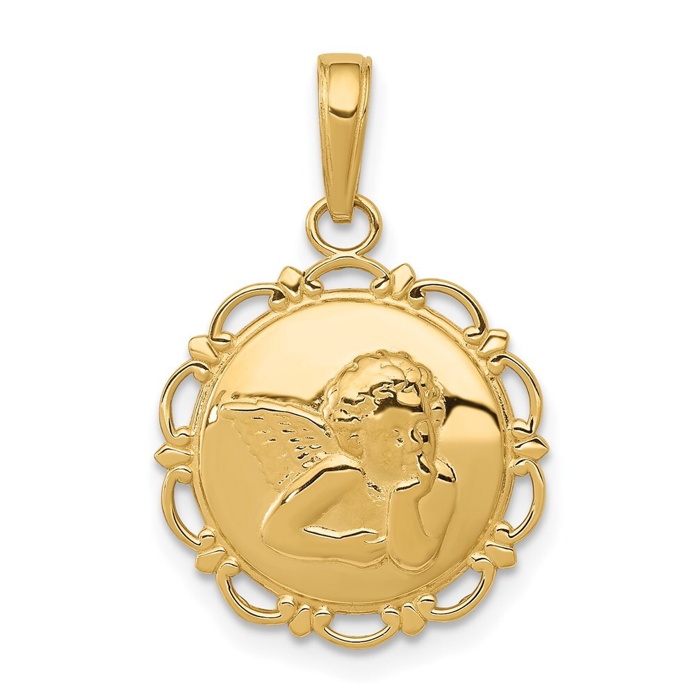 14k Yellow Gold Polished Clover Top Puff Round Key Pendant 14k Yellow Gold Polished Clover Top Puff Round Key Pendant
